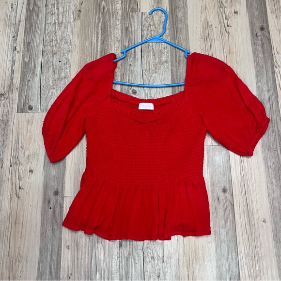 Pink Lily boutique Red smocked blouse size Medium - Picture 7 of 8